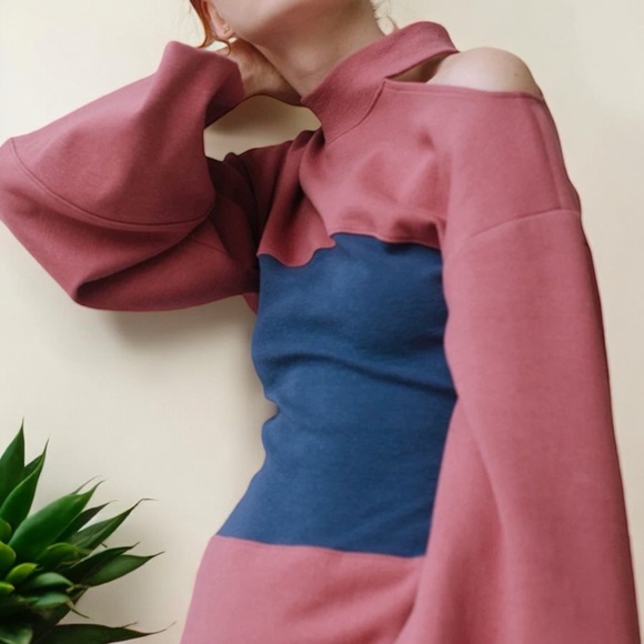 JIOH Colorblock Corset Split Joint Panelled Wide Sleeves Sweatshirt Dress - Picture 6 of 16